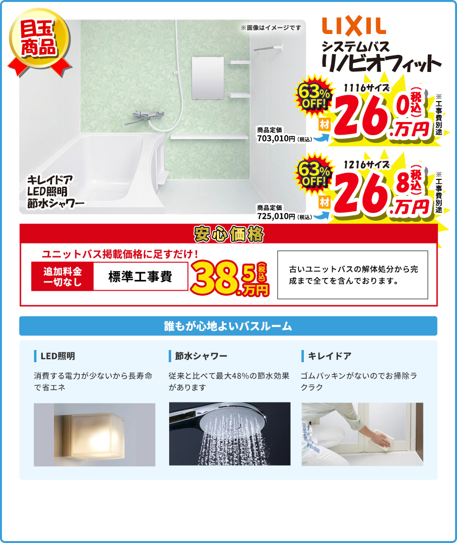 LIXIL ユニットバス リノビオフィット 1116サイズ／1216サイズ