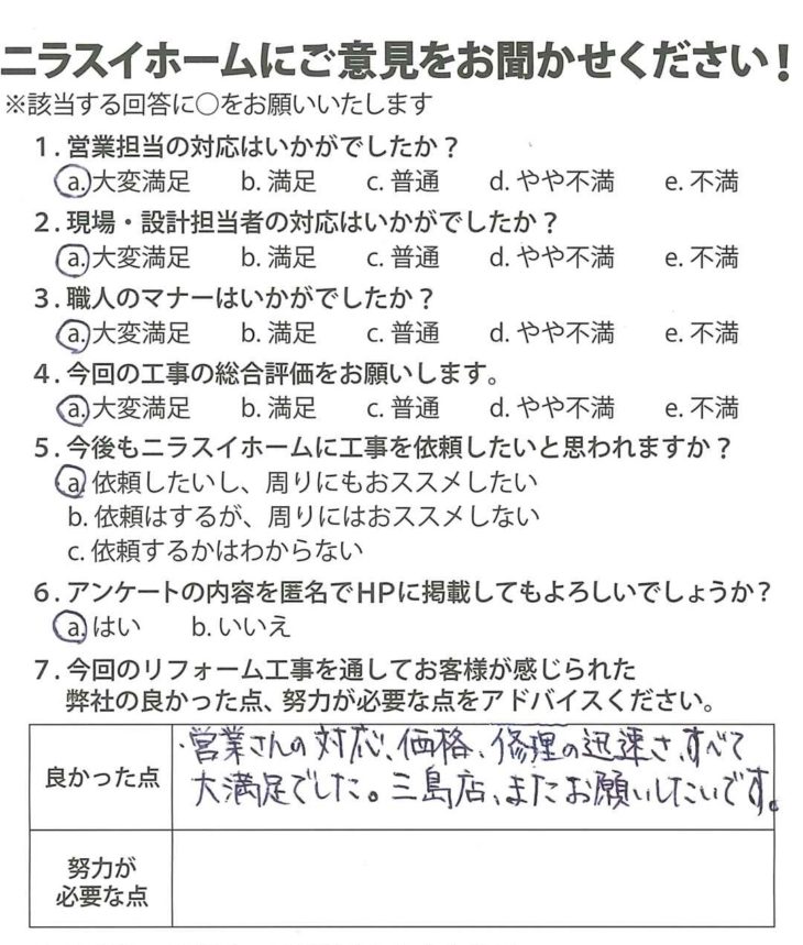   静岡県三島市　K様の声