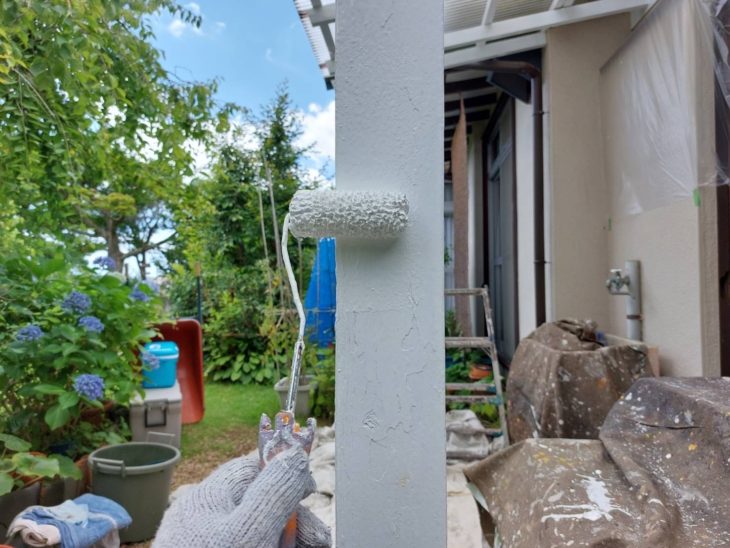 静岡県三島市若松町／テラス改修工事・束石設置工事・テラス塗装・雨樋設置工事／外構リフォーム・木製テラス劣化